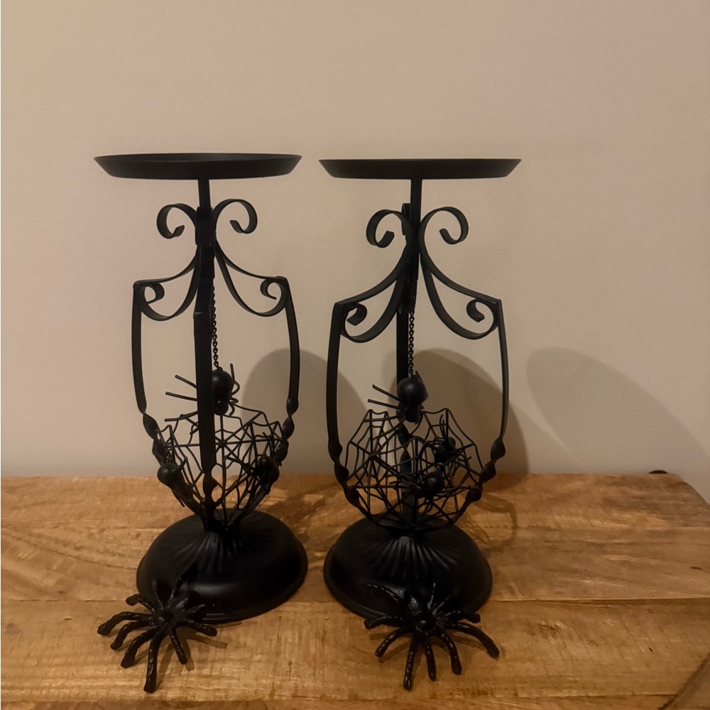 Black Spider Web vintage Candle Holders  very rare to find these.